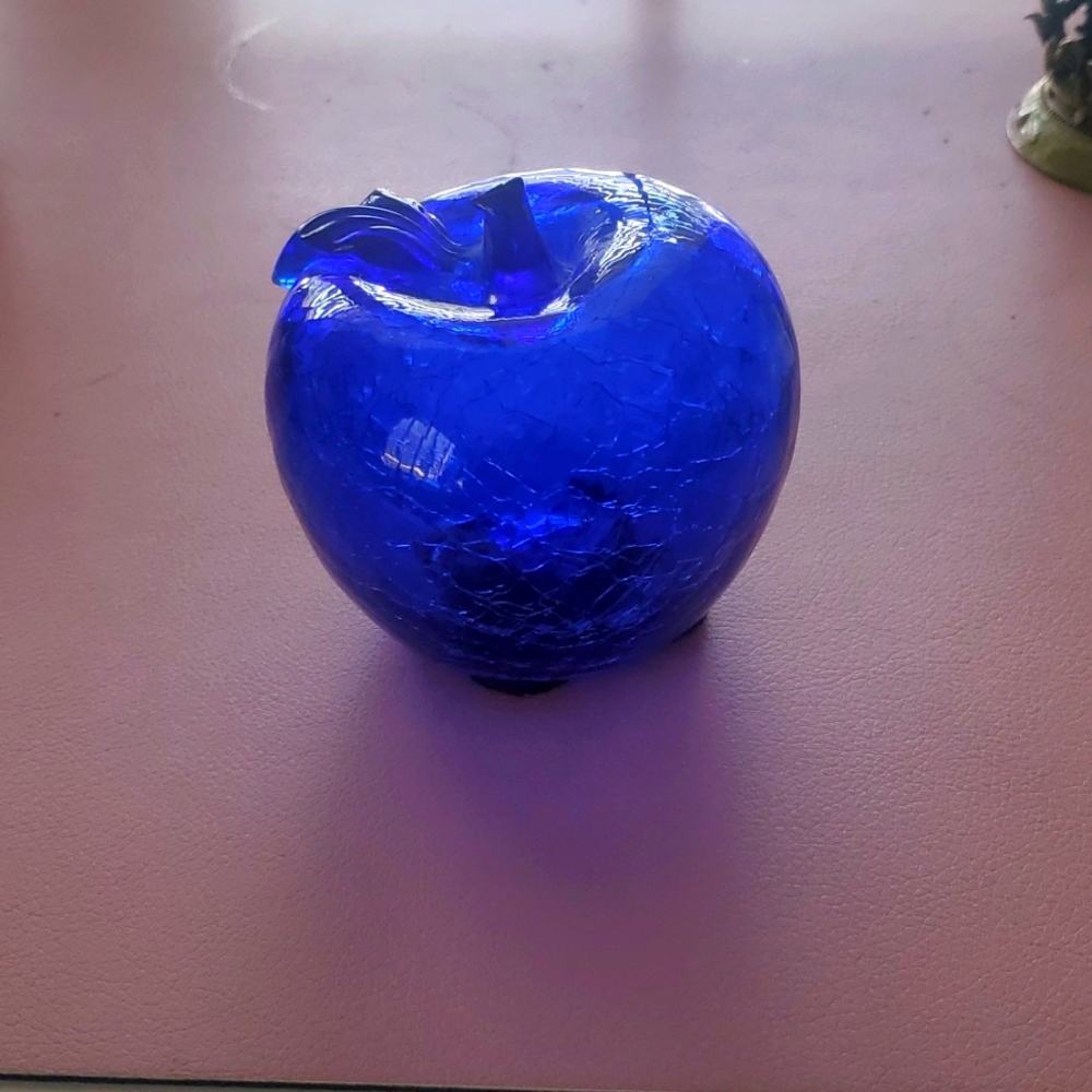 Toyp Cobalt Blue Crackle Glass Handblown Apple